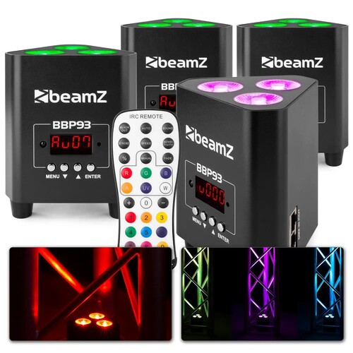 BeamZ BBP93 - Set of 4 battery Uplights 3x 10W