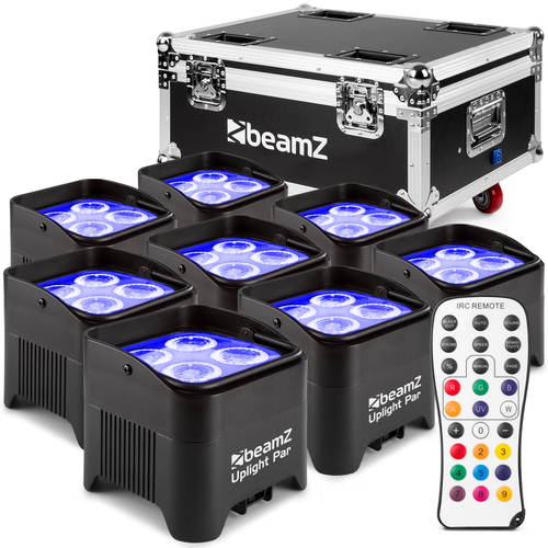 BBP94 Pack 8 x Battery Powered Uplight Par with Flightcase