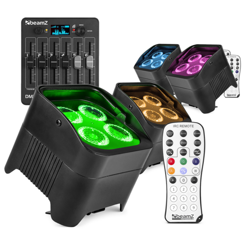 4x BeamZ BBP94W Wireless Battery Uplighters & Wireless DMX Controller
