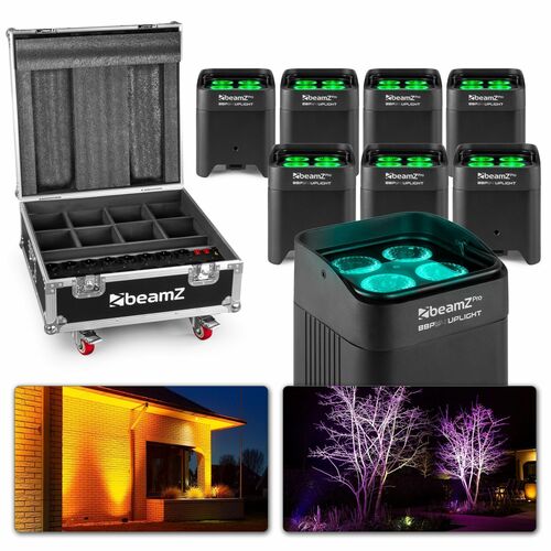 BeamZ BBP54 set of 8 Uplights in flight case 