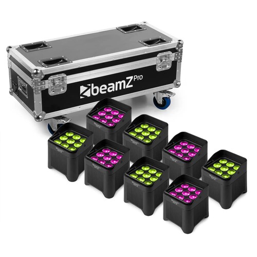 BeamZ Professional BBP48 set of 8 battery uplights in flight case