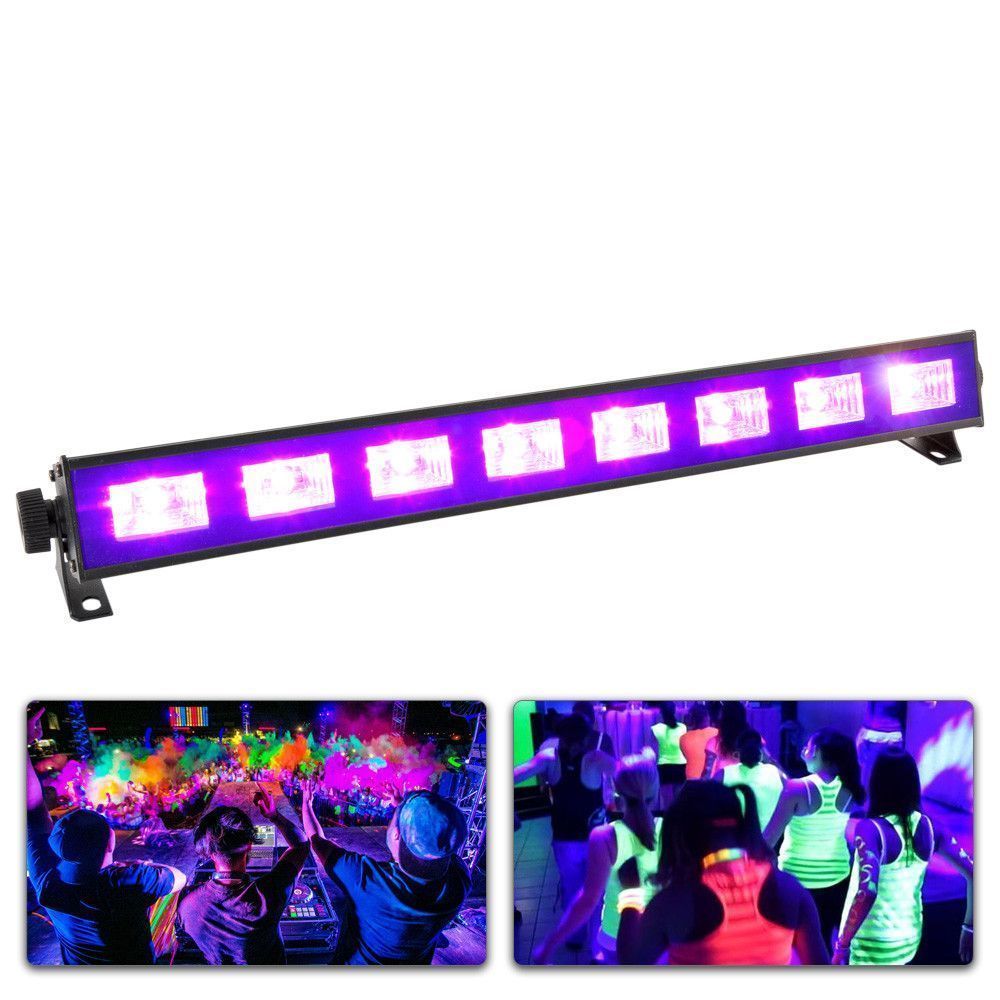 UV LED Bar - 8x 3 Watt UV Blacklight Parabolic Reflector - Sound