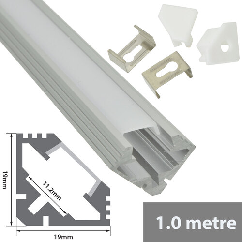 Aluminium LED Tape Profile - 45° Angle 1 Metre