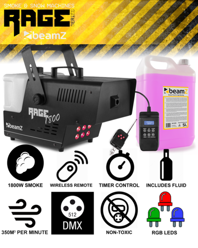 Smoke Machine & Fluid Combo - Timer Control - 1800W with RGB LED