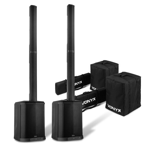 2x Vonyx VX822 Column Line Array Speakers with Bags & 