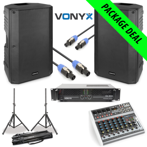 12" Speakers, Amp, Mixer & Stands Bundle