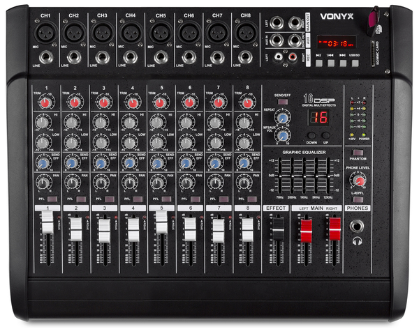 8-Channel Mixer with Amplifier 