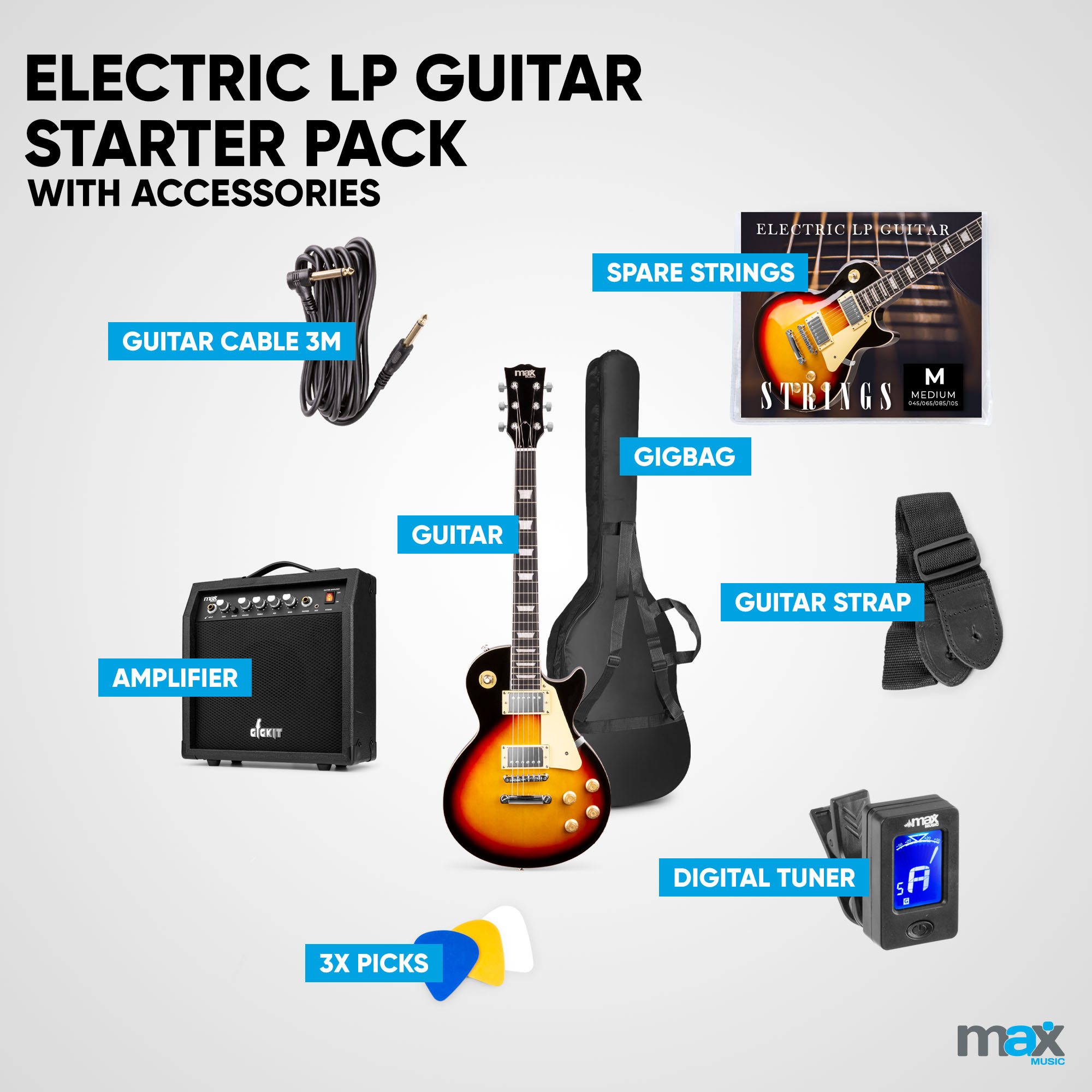 Beginner Electric Guitar Kit - Max GIGKIT with 40w Amp & Accessories
