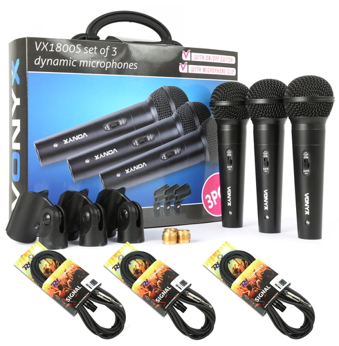 Dynamic Microphones - 3 Piece Set with Jack Leads