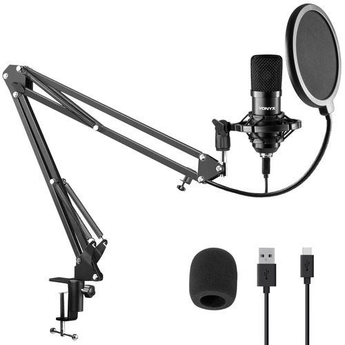 USB Studio Microphone & Boom arm set,  Black
