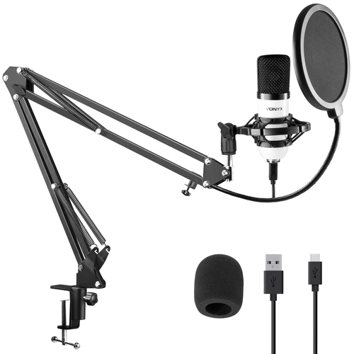 USB Studio Microphone & Boom arm set,  White