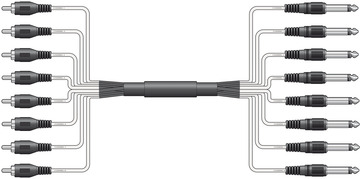 Wiring Loom - 8 x RCA Phono to 8 x 6.3mm Mono Jack 3 Metres - Sound