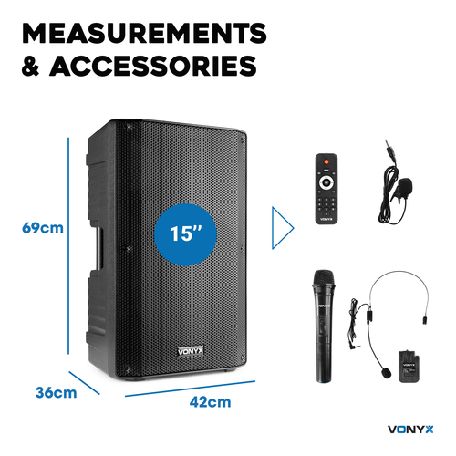 Portable PA Speaker 15 Inch - UHF Combi Mics Bluetooth Receiver