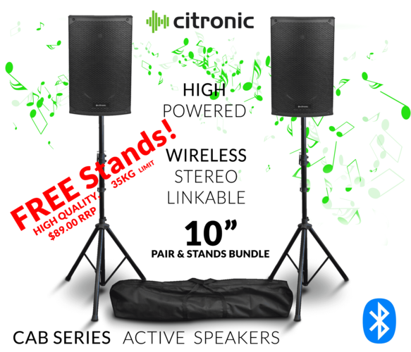 Active 10" Speaker PAIR With Free Stands 