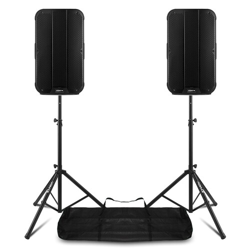 2x Vonyx VD712A 12" Active PA Speakers with Stands - 