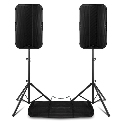 PA Power Set 15" Active PA Speakers with Stands - 