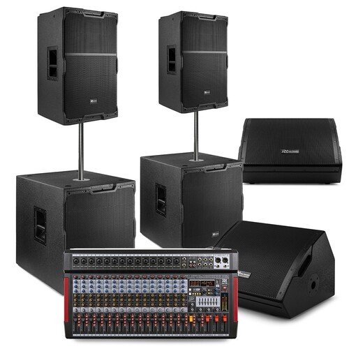 PD PDY210A Active PA System - 10" Tops, 15" Subs, 12" Monitors & PA Mixer 