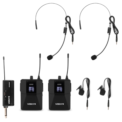 Dual Wireless Lapel/Headset Bodypack Microphone Plug-and-Play Set UHF