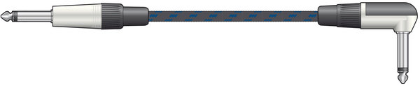 Classic Braided Right Angled Guitar Lead Black/Blue 6.0m