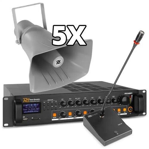 100V public address system with 5 speakers