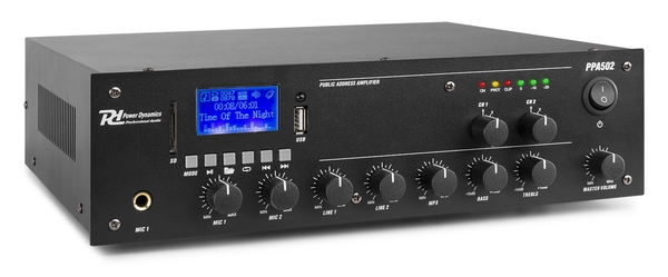 2 Zone Mixer-Amplifier 50W 100V Line or 8 Ohm, Bluetooth, MP3