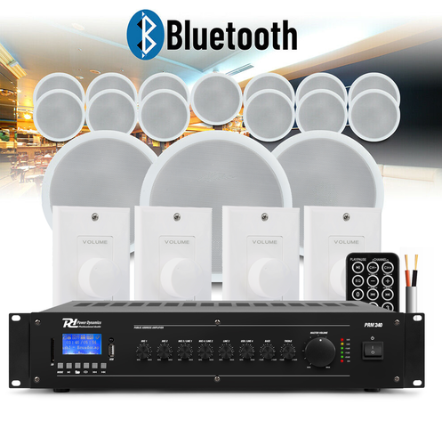 Mixer-Amplifier & 16 Speaker Bundle with 4 zone control
