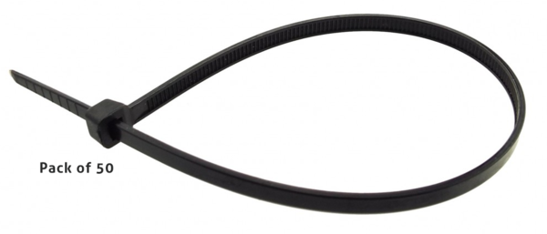 Cable Ties - Black Self-Locking Nylon - 50 Piece Pack 