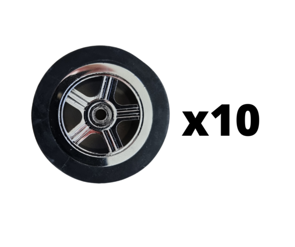35mm Silver Mag Wheel 2.4mm Hole, Rubber Tyre