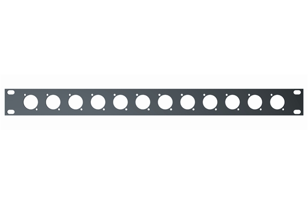 1-U rack panel with mounting holes for 12 XLR connectors