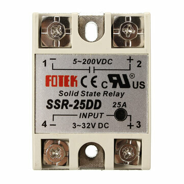 Solid State Relay, 3-32 Volt Switch Input, 20A   5 - 200v DC Contact