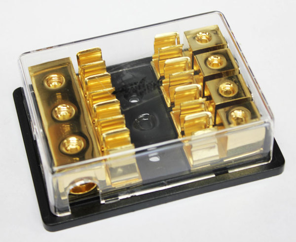 Shark Fuse Holder 3 in 4 Gauge - 4 out 8 Gauge. 4 Fuses