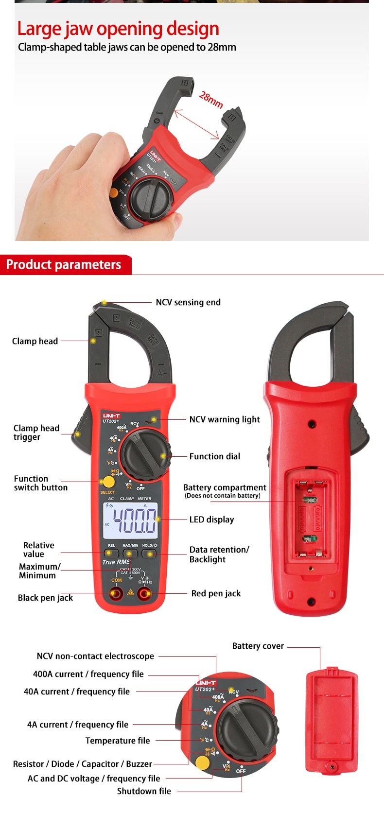 Uni-T UT204+ 600A Auto Range Digital Clamp Meter - Huddleston New Zealand