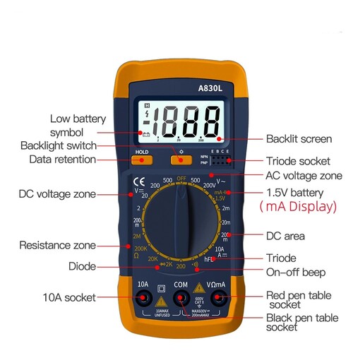 Yellow-Blue ANENG A830L Smart Digital Multimeter